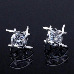 NEW Round Solitaire Caged Diamond Stud Earrings